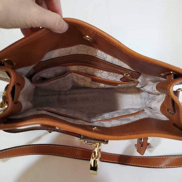 MICHAEL KORS purse Hamilton Red stripe Cream canvas/leather handbag bag 14x12x6 - Picture 10 of 13